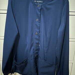 HH Works Navy Button-Up scrub jacket